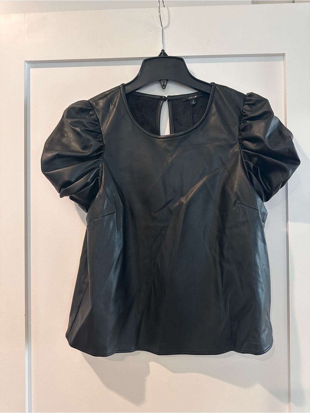 NWT Joe’s Black Faux Leather Puff Sleeve Top